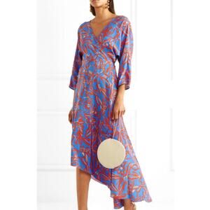 NWOT $598 Diane von Furstenberg Elsden Floral 3/4 Sleeve Asymmetric Hem Dress Sm